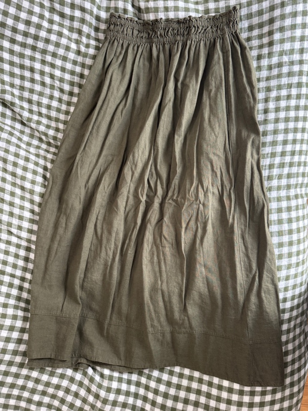 Women's Olive Green Linen Maxi Skirt